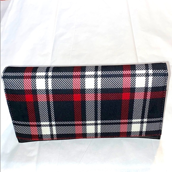 Womens 3-in-1 Wallet Clutch Plaid micro suede New - Picture 3 of 13
